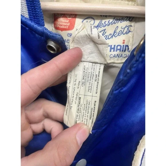 Vintage 1980s Shain Of Canada NFL Dallas Cowboys Blue Satin Bomber Jacket Size L